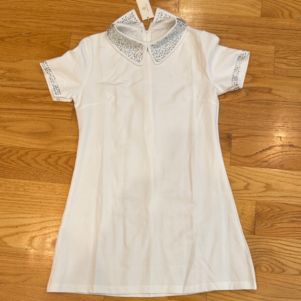 Chic White Dress with Embellished Collar